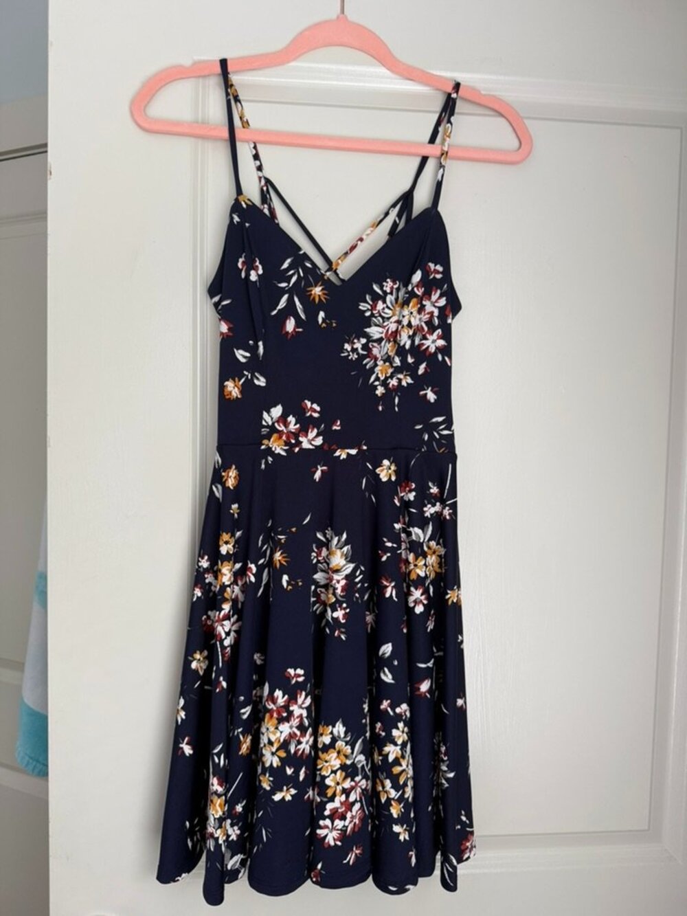 Navy Floral A-line Dress